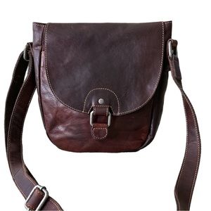 Jack Georges Brown Leather Voyager Horseshoe Crossbody Saddle Bag - Like New!